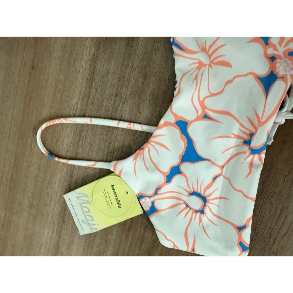 Maaji Reversible Bikini Top Girls Size 14 Floral Stripe Swim Top NWT MSRP $58